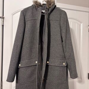 J. Crew Gray Utility Jacket with Faux Fur Hood